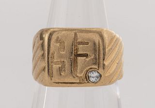 Vintage 14K Yellow Gold Diamond Signet Ring