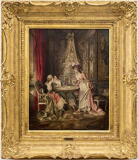 Hauser Signed 'Rococo Interior' Oil on Canvas