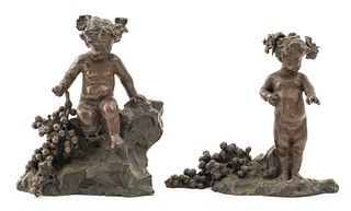 Bronze Putti with Grapes Desk Ornaments, Pair