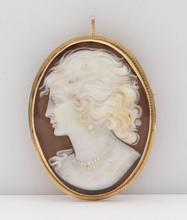 18K Yellow Gold Cameo Classical Maiden Brooch / P