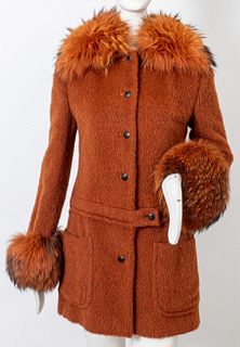 Gucci Fox Fur Trimmed Orange Coat