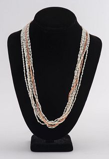 14K Ball Clasp Multi-Strand Pearl & Coral Necklace
