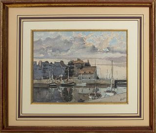 Illegibly Signed "Honfleur" Watercolor