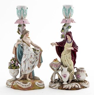 Dresden Porcelain Figural Candlesticks, Pair