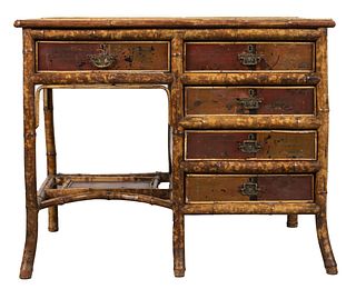 English Victorian Bamboo And Lacquer Desk