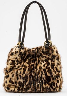 Adrienne Landau Leopard Print Rabbit Fur Bag