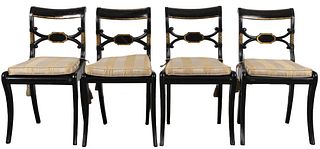 Regency Parcel Gilt Ebonized Side Chairs, 4