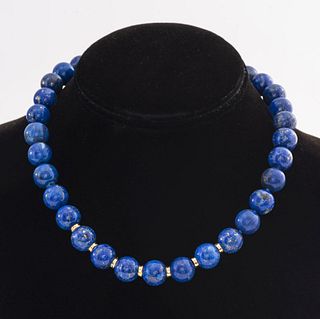 Estate Lapis Lazuli Beaded Necklace / 14K GF Clasp