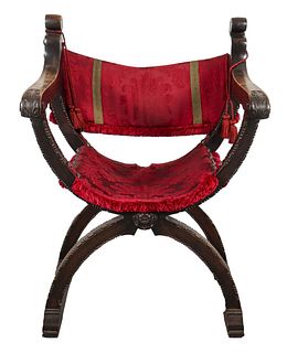 Italian Carved Oak Savonarola Chair