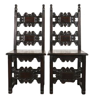 Renaissance Revival Carved Wood Side Chairs, Pr
