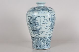 A Chinese Story-telling Detailed Ancient-framing Blue and White Porcelain Fortune Vase 