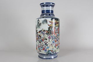 A Chinese Vividly-detailed Joyful-kid Massive Blue and White Porcelain Fortune Vase 