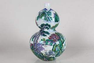 A Chinese Calabash-fortune Nature-sceen Porcelain Fortune Vase 