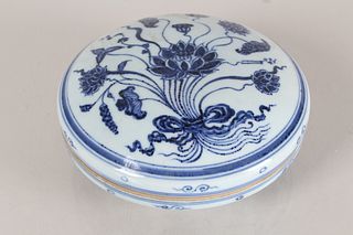 A Chinese Lidded Aqua-theme Blue and White Porcelain Fortune Dishes
