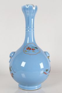 A Chinese Duo-handled Blue-coding Ancient-framing Porcelain Fortune Vase 