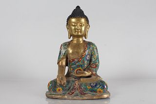 A Chinese Cloisonne Religious Fortune Statue 