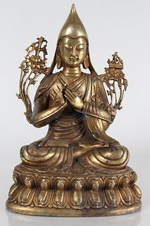 A Chinese Lotus-seated Religious Fortune Buddha Statue 