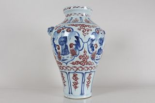 A Chinese Duo-handled Story-telling Ancient-framing Porcelain Fortune Vase 