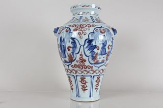 A Chinese Duo-handled Story-telling Ancient-framing Porcelain Fortune Vase 