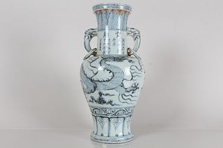 A Chinese Duo-handled Dragon-decorating Porcelain Fortune Vase 