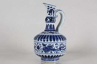 A Chinese Phoenix-fortune Blue and White Porcelain Ewer