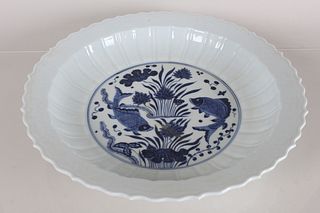 A Chinese Massive Aqua-theme Blue and White Porcelain Fortune Plate
