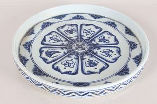 A Chinese Ancient-framing Blue and White Porcelain Fortune Plate