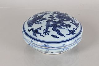 A Chinese Lidded Dragon-phoenix Blue and White Porcelain Dishes