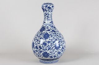 Chinese Massive Blue and White Porcelain Fortune Vase 