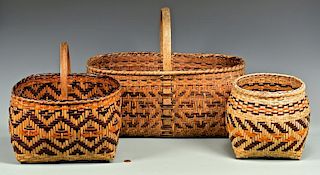 3 Cherokee Rivercane Baskets,  Incl. Early 20th Cent.