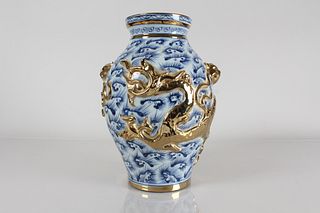 A Chinese Ancient-framing Dragon-decorating Plated Porcelain Fortune Vase 