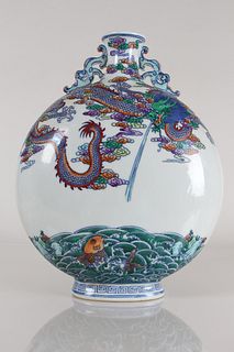 A Chinese Massive Duo-handled Dragon-decorating Porcelain Vase 