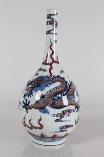A Chinese Narrow-opening Dragon-decorating Porcelain Fortune Vase 
