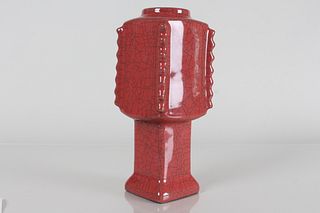 A Chinese Square-based Crackglaze Red Porcelain Vase 