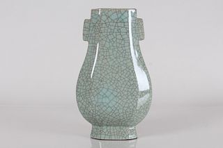 A Chinese Duo-handled Crack-glaze Porcelain Fortune Vase 