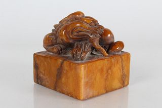 A Chinese Ancient-framing Square-based Soapstone Fortune Seal 