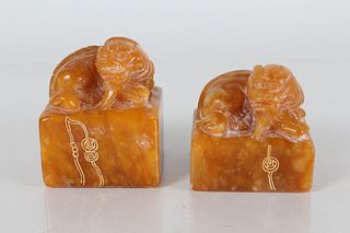 Pair of Chinese Soapstone Fortune Seals