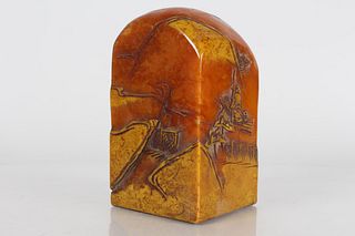 A Chinese Square-based Mountain-view Fortune Soapstone Seal 