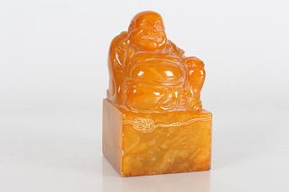 A Chinese Happy-buddha Soapstone Fortune Seal 