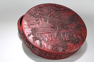 A Chinese Story-telling Lidded Fortune Lacquer Box