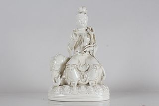 A Chinese De Blac Massive Porcelain Fortune Guanyin Statue 