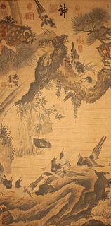 A Chinese Detailed Nature-sceen Fortune Scroll 