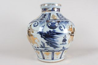 A Chinese Story-telling Duo-handled Fortune Porcelain Vase 