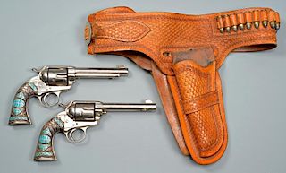 2 Colt Pistols, .45 Caliber w/ Turquoise Inlays with Holster