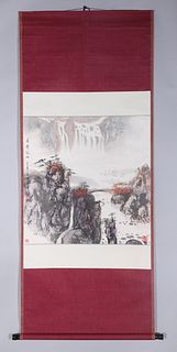 Chinese Ink & Color on Paper Mountain Painting  mounted as Scroll