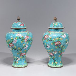 Two Chinese Cloisonne Enamel Covered Metal Vases