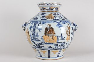A Chinese Massive Story-telling Duo-handled Fortune Porcelain Vase 