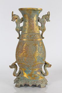 A Chinese Ancient-framing Duo-handled Fortune Bronze Vessel