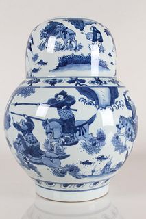A Chinese Story-telling Duo-sphere Blue and White Porcelain Fortune Vase 