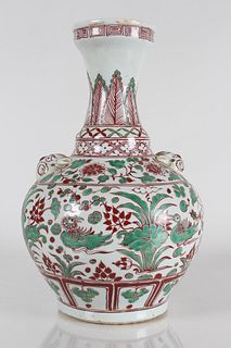 A Chinese Duo-handled Nature-sceen Porcelain Fortune Vase 